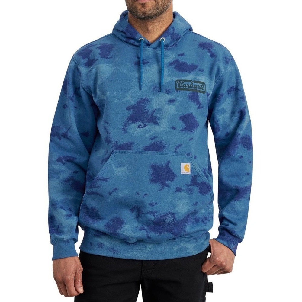 Carhartt Mens Watercolor Camo Hoodie Blue Loose Fit Midweight Medium NWT